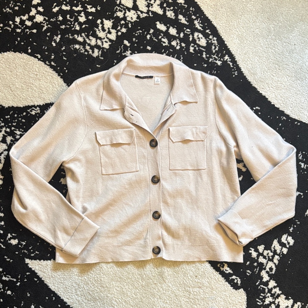 T Tahari Soft Stretchy Cream Button-Up Jacket
